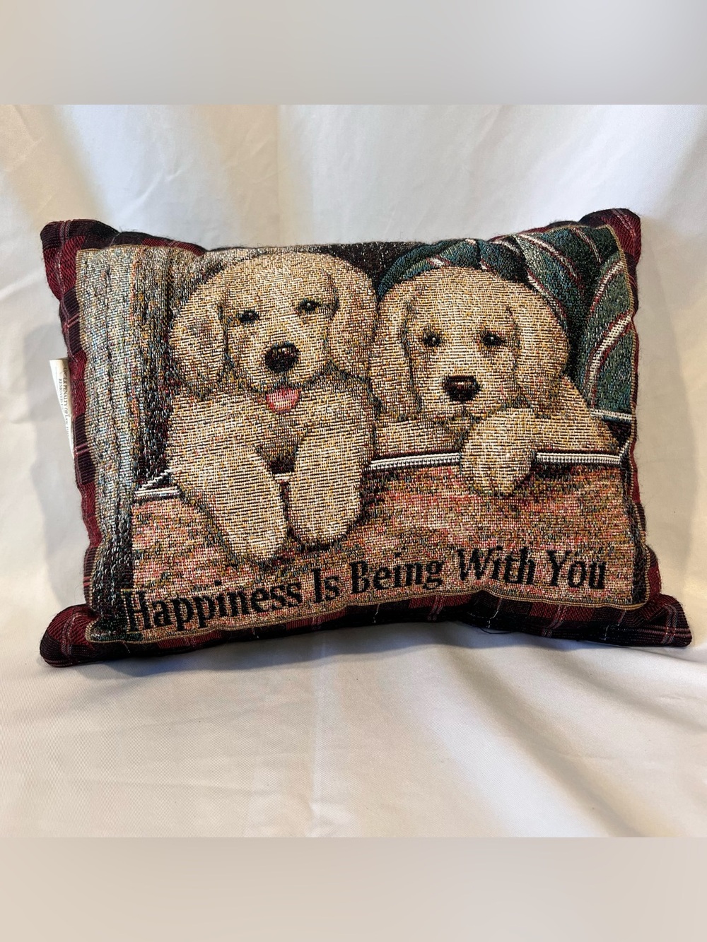 Vintage Golden Retriever Puppy Tapestry Pillow Happiness Is Being With You